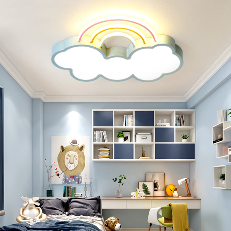 Kids LED Flush Mount Lamp: Blue Cloud and Rainbow Lighting (Warm/White), 13"/19" W