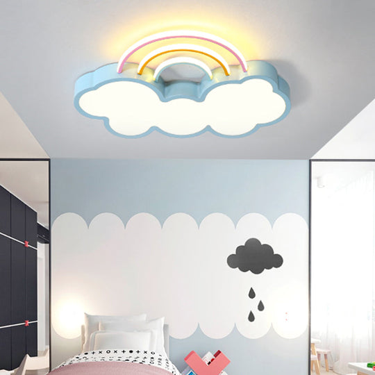 Kids LED Flush Mount Lamp: Blue Cloud and Rainbow Lighting (Warm/White), 13"/19" W