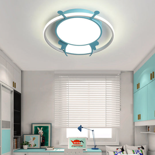 Kids LED Flush Mount Lamp with Metal Ring - Pink/Yellow Pendant Light featuring Acrylic Bee Shade in Warm/White Light