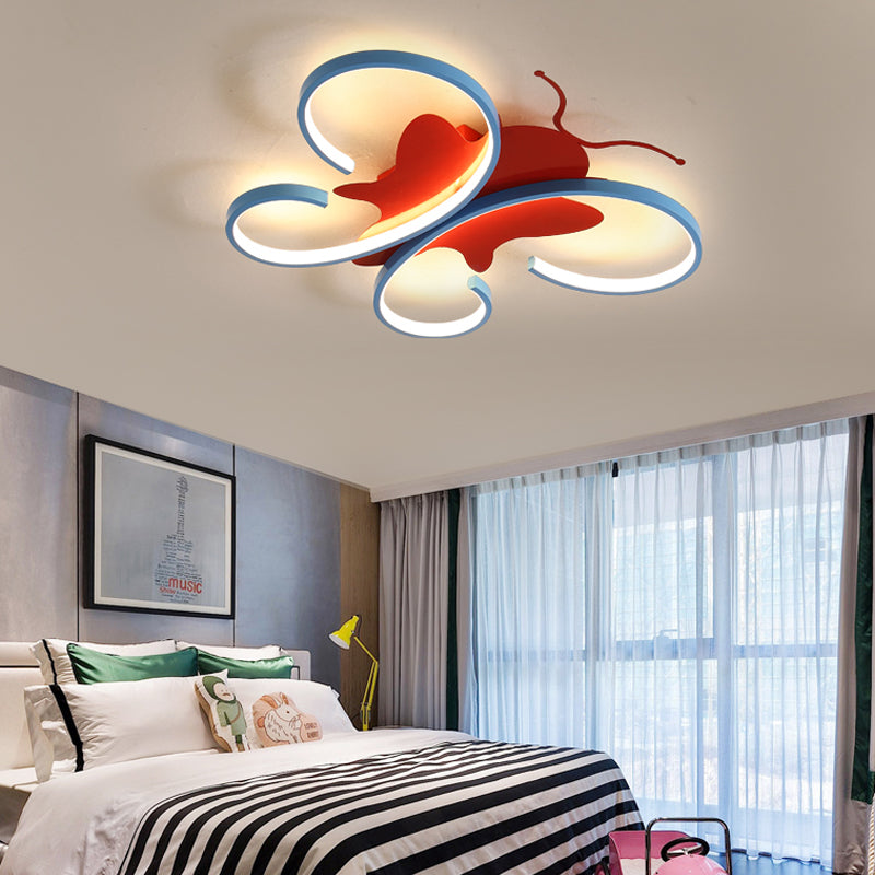 Butterfly Aluminum LED Flush Pendant Light for Kids, Blue/Red Ceiling Light with Warm/White Glow