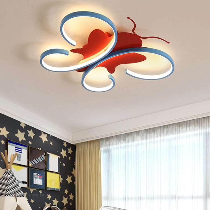 Butterfly Aluminum LED Flush Pendant Light for Kids, Blue/Red Ceiling Light with Warm/White Glow