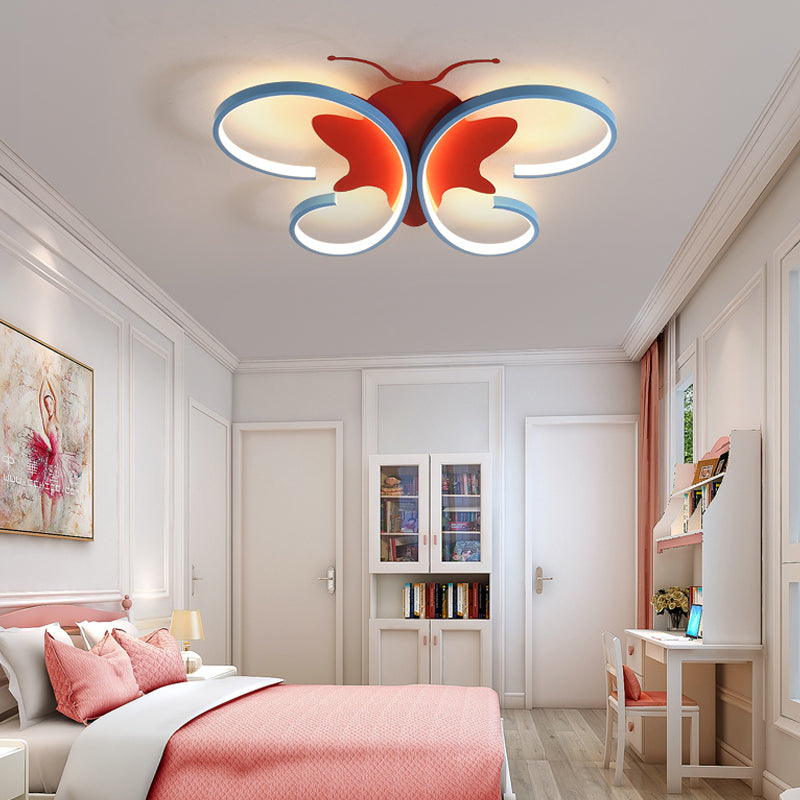 Butterfly Aluminum LED Flush Pendant Light for Kids, Blue/Red Ceiling Light with Warm/White Glow