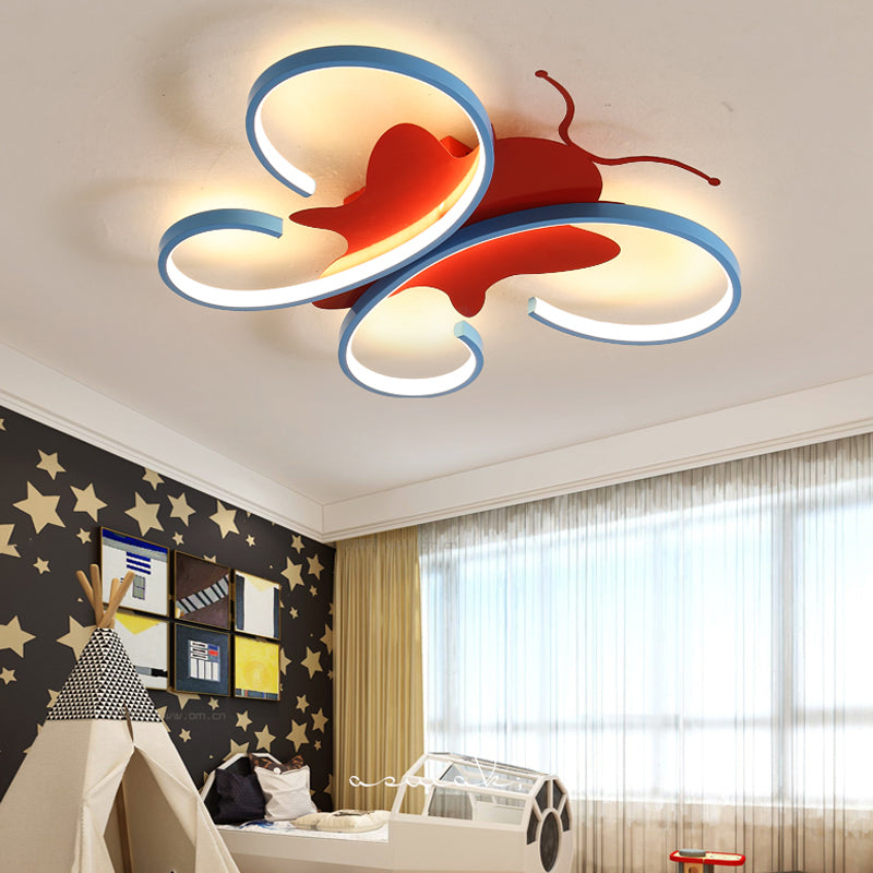 Butterfly Aluminum LED Flush Pendant Light for Kids, Blue/Red Ceiling Light with Warm/White Glow