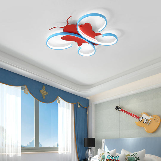 Butterfly Aluminum LED Flush Pendant Light for Kids, Blue/Red Ceiling Light with Warm/White Glow