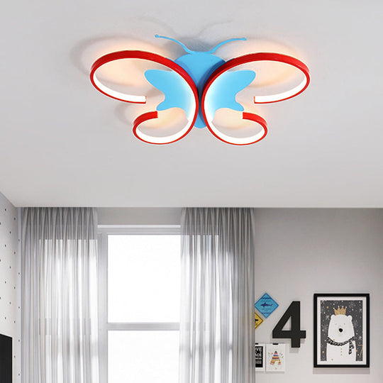 Butterfly Aluminum LED Flush Pendant Light for Kids, Blue/Red Ceiling Light with Warm/White Glow