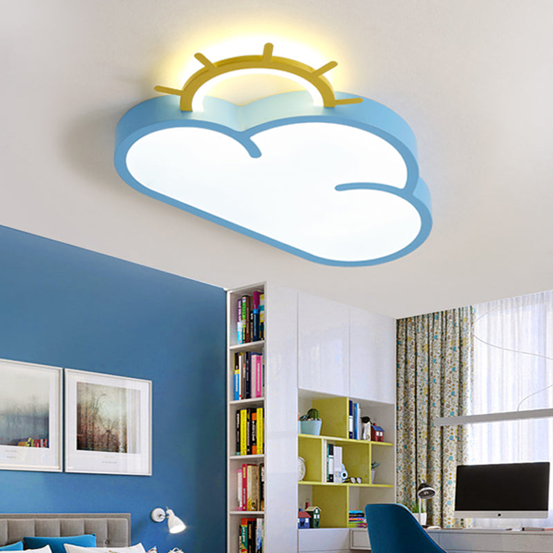 Cloud Shade Kids Room LED Flush Mount Ceiling Light: Cartoon Style Blue/Pink Acrylic Fixture in Warm/White Light