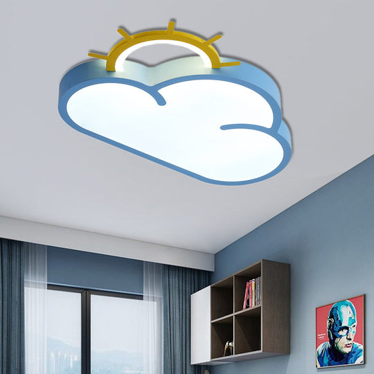 Cloud Shade Kids Room LED Flush Mount Ceiling Light: Cartoon Style Blue/Pink Acrylic Fixture in Warm/White Light