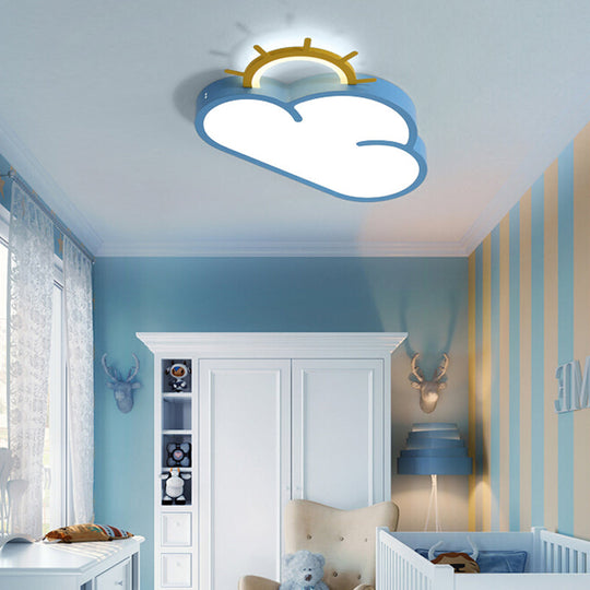 Cloud Shade Kids Room LED Flush Mount Ceiling Light: Cartoon Style Blue/Pink Acrylic Fixture in Warm/White Light