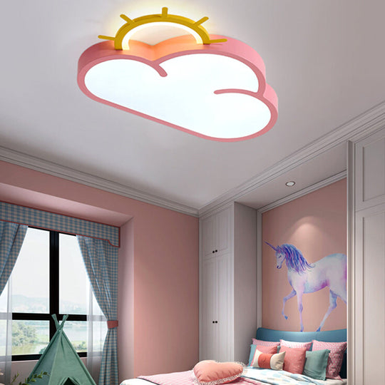 Cloud Shade Kids Room LED Flush Mount Ceiling Light: Cartoon Style Blue/Pink Acrylic Fixture in Warm/White Light