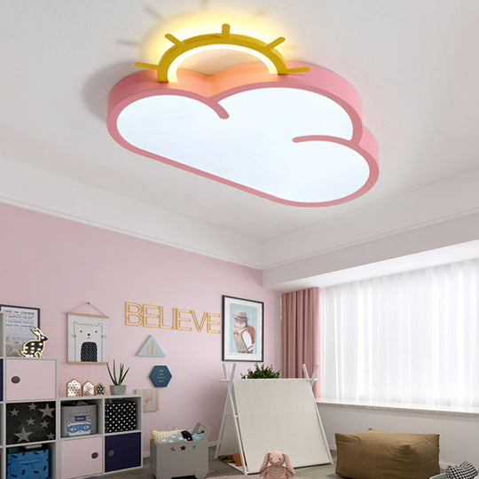 Cloud Shade Kids Room LED Flush Mount Ceiling Light: Cartoon Style Blue/Pink Acrylic Fixture in Warm/White Light