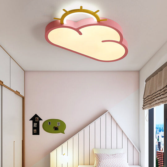 Cloud Shade Kids Room LED Flush Mount Ceiling Light: Cartoon Style Blue/Pink Acrylic Fixture in Warm/White Light