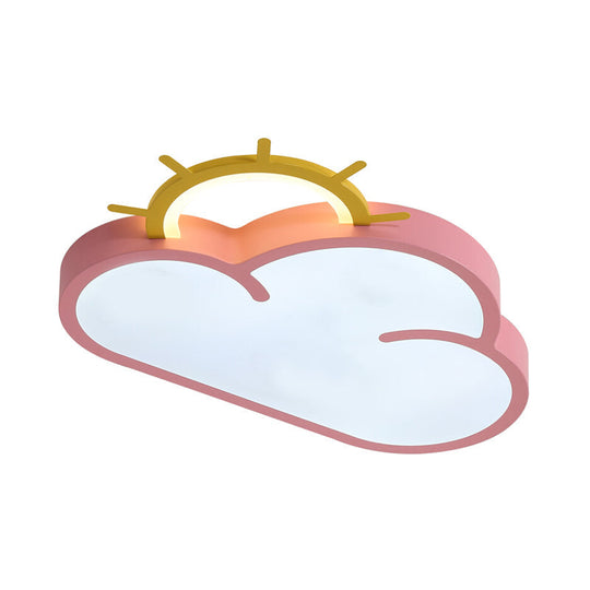 Cloud Shade Kids Room Led Flush Mount Ceiling Light: Cartoon Style Blue/Pink Acrylic Fixture In