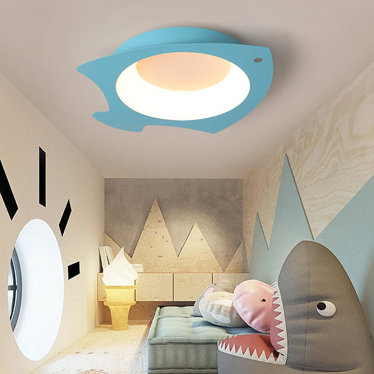 Kids' Blue Fish Shaped LED Flushmount Lamp for Ceiling - Cartoon Silicone Light for Children's Room