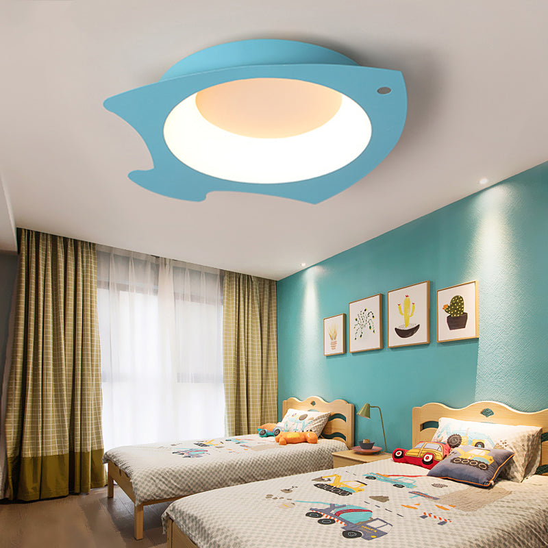 Kids Blue Fish Shaped Led Flushmount Lamp For Ceiling - Cartoon Silicone Light Childrens Room