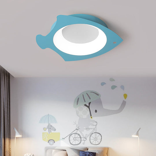 Kids' Blue Fish Shaped LED Flushmount Lamp for Ceiling - Cartoon Silicone Light for Children's Room