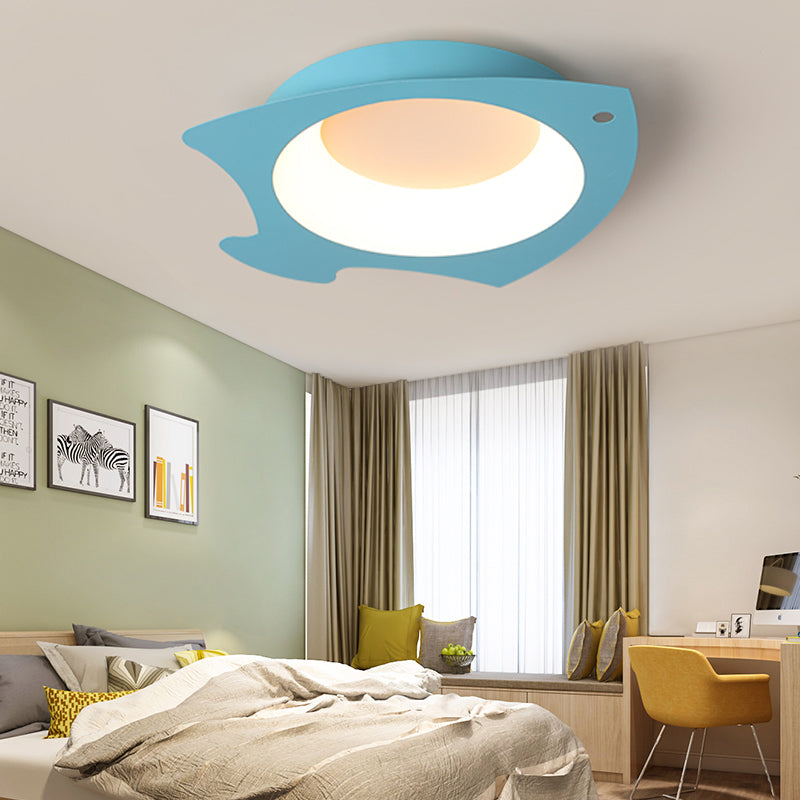 Kids' Blue Fish Shaped LED Flushmount Lamp for Ceiling - Cartoon Silicone Light for Children's Room