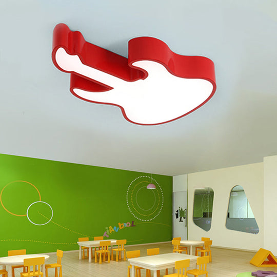 Contemporary Led Acrylic Ceiling Lamp In Red/Orange For Kindergarten - Warm/White Light