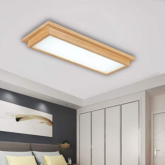 Modern Wood-Beige LED Ceiling Light with Acrylic Diffuser - 10"/17" Wide