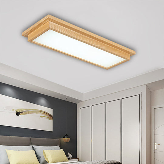 Modern Wood-Beige LED Ceiling Light with Acrylic Diffuser - 10"/17" Wide