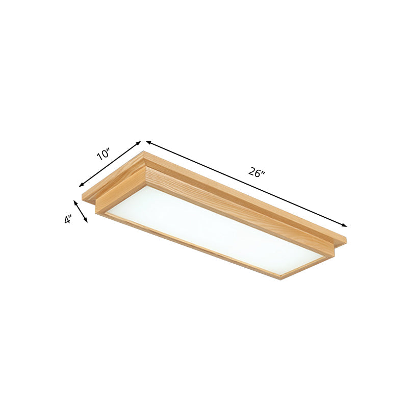 Modern Wood-Beige LED Ceiling Light with Acrylic Diffuser - 10"/17" Wide