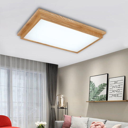 Modern Wood-Beige LED Ceiling Light with Acrylic Diffuser - 10"/17" Wide