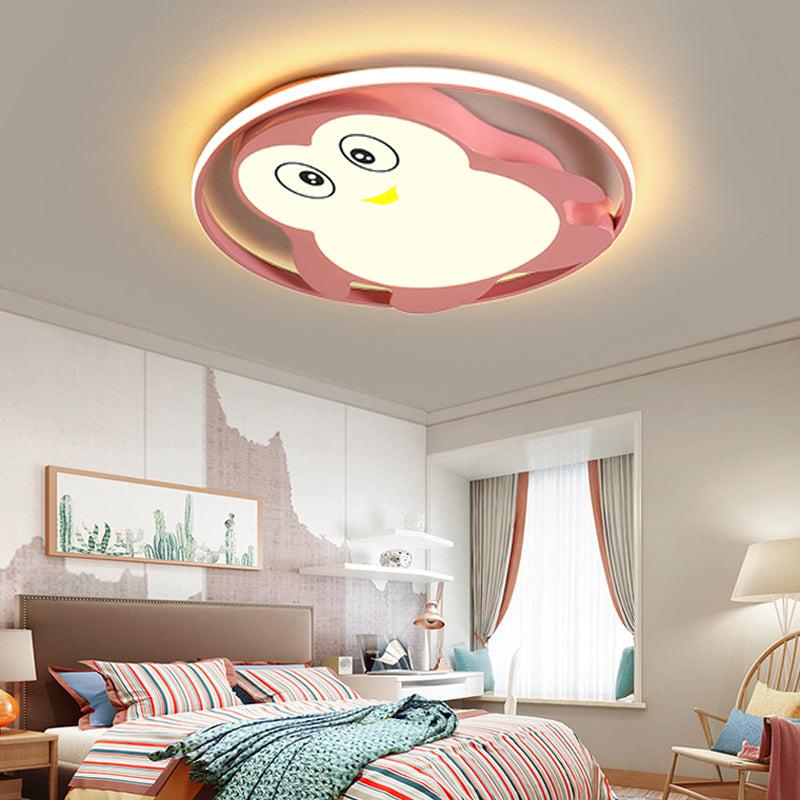 Penguin Bedroom LED Ceiling Fixture - Blue/Pink Cartoon Flush Mount