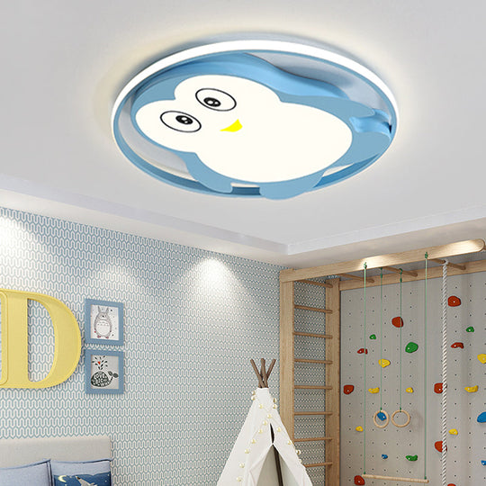 Penguin Bedroom LED Ceiling Fixture - Blue/Pink Cartoon Flush Mount