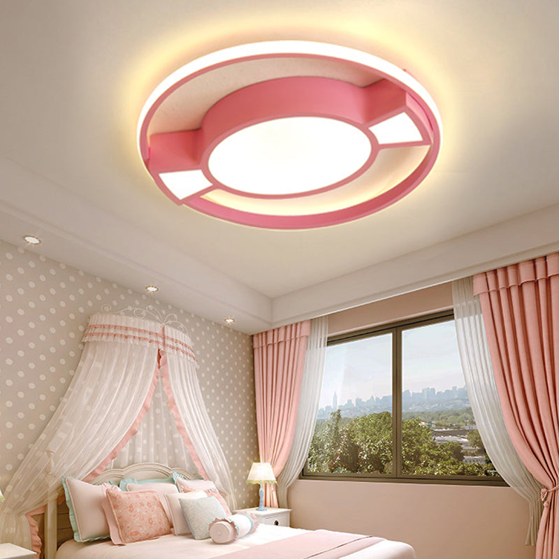 Contemporary LED Flush Pendant Light with Candy Design for Child's Bedroom - Metal Ring with Blue/Pink