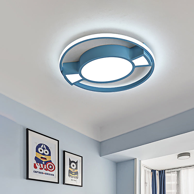 Contemporary LED Flush Pendant Light with Candy Design for Child's Bedroom - Metal Ring with Blue/Pink