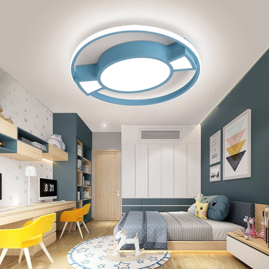 Contemporary LED Flush Pendant Light with Candy Design for Child's Bedroom - Metal Ring with Blue/Pink