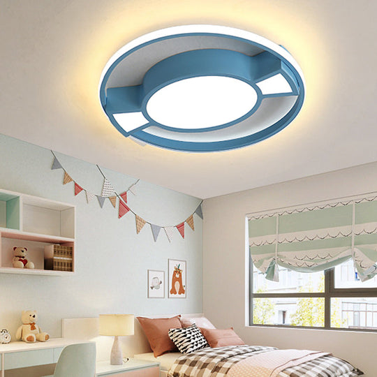 Contemporary LED Flush Pendant Light with Candy Design for Child's Bedroom - Metal Ring with Blue/Pink