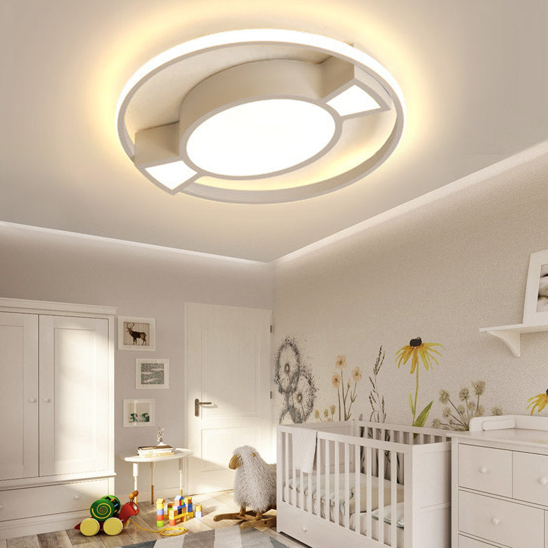 Contemporary LED Flush Pendant Light with Candy Design for Child's Bedroom - Metal Ring with Blue/Pink