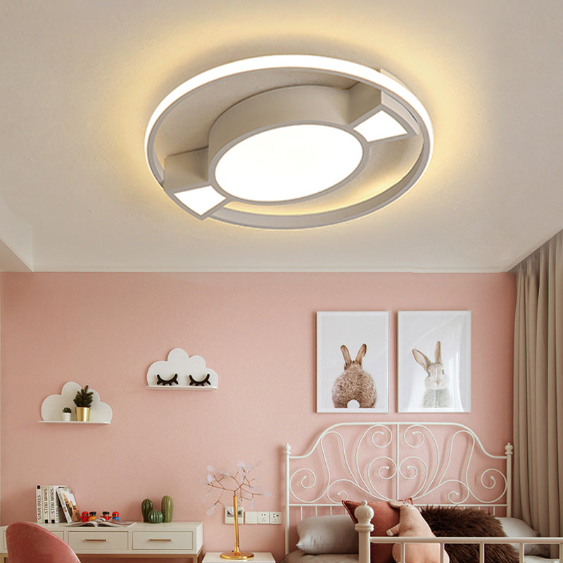 Contemporary LED Flush Pendant Light with Candy Design for Child's Bedroom - Metal Ring with Blue/Pink