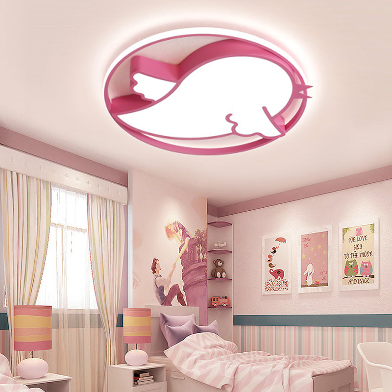 Bird Shaped LED Flushmount Light for Child Bedroom - Blue/Pink Acrylic Ceiling Fixture with Metal Ring