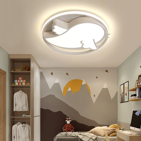 Bird Shaped LED Flushmount Light for Child Bedroom - Blue/Pink Acrylic Ceiling Fixture with Metal Ring