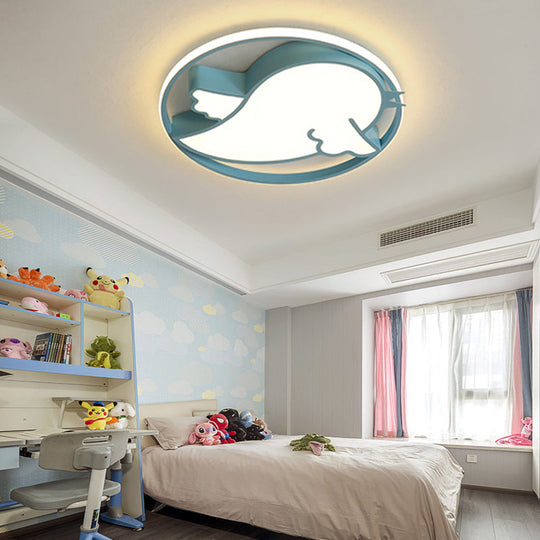 Bird Shaped LED Flushmount Light for Child Bedroom - Blue/Pink Acrylic Ceiling Fixture with Metal Ring