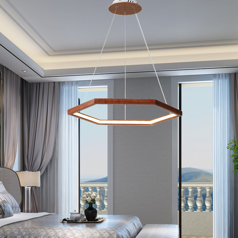 Contemporary Hexagonal Led Pendant Chandelier In Acrylic And Wood - 16/19.5/23.5 Wide