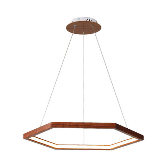 Contemporary Hexagonal Led Pendant Chandelier In Acrylic And Wood - 16/19.5/23.5 Wide