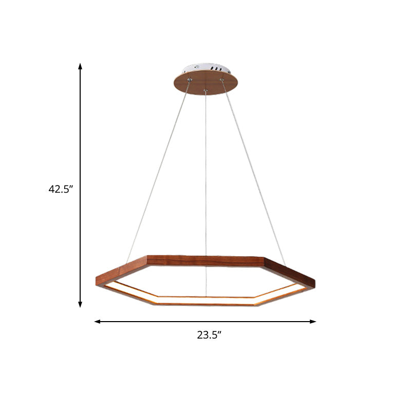 Contemporary Hexagonal Wood and Acrylic Pendant Chandelier with LED Lighting, 16"/19.5"/23.5" Wide