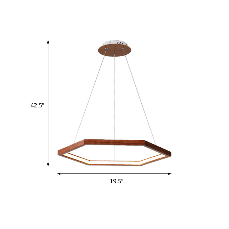 Contemporary Hexagonal Wood and Acrylic Pendant Chandelier with LED Lighting, 16"/19.5"/23.5" Wide