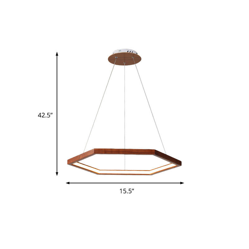 Contemporary Hexagonal Led Pendant Chandelier In Acrylic And Wood - 16/19.5/23.5 Wide