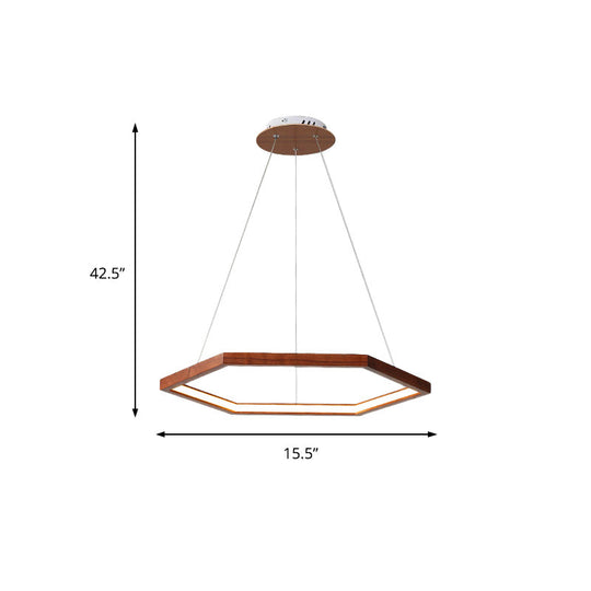 Contemporary Hexagonal Led Pendant Chandelier In Acrylic And Wood - 16/19.5/23.5 Wide