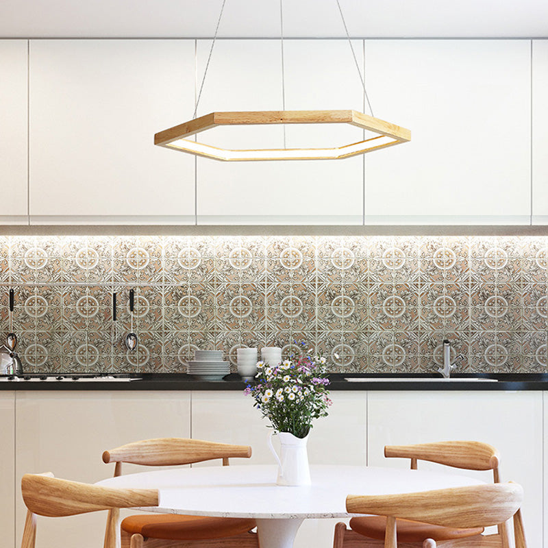 Contemporary Hexagonal Led Pendant Chandelier In Acrylic And Wood - 16/19.5/23.5 Wide