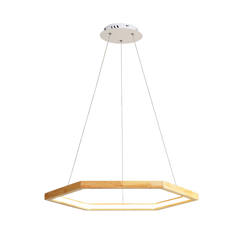 Contemporary Hexagonal Led Pendant Chandelier In Acrylic And Wood - 16/19.5/23.5 Wide