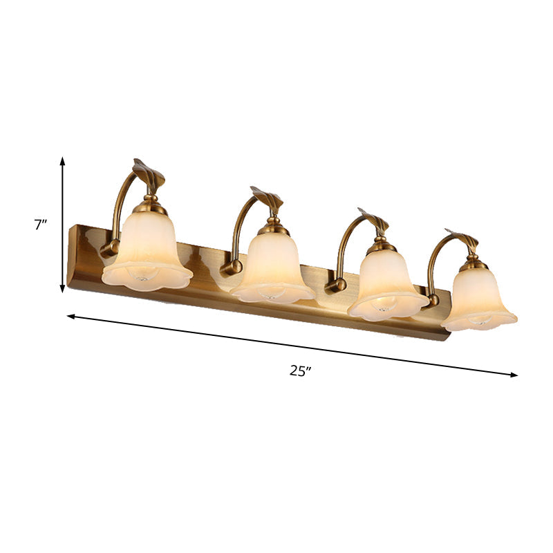 Traditional Brass Flared Bedroom Sconce With Gooseneck Arm - Frosted Glass Vanity Light (1/2/3