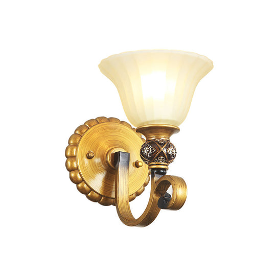 Traditional Gold Frosted Glass Vanity Light Fixture - 1/2/3 Lights Cup Shape/Bell Bathroom Wall