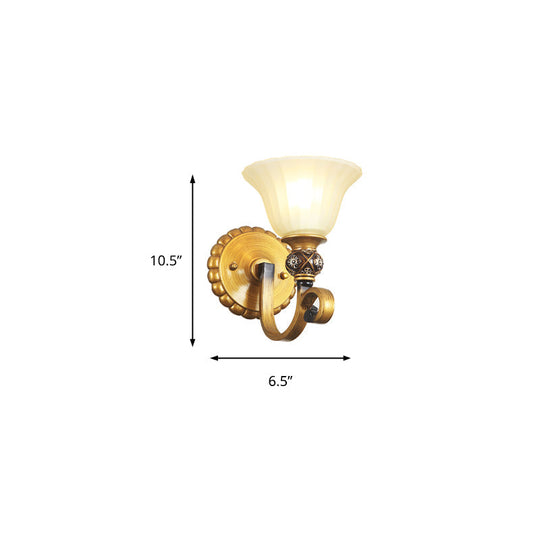 Traditional Gold Frosted Glass Vanity Light Fixture - 1/2/3 Lights Cup Shape/Bell Bathroom Wall