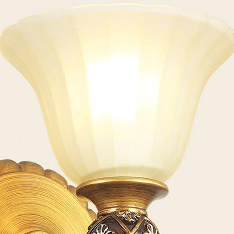 Traditional Gold Frosted Glass Vanity Light Fixture - 1/2/3 Lights Cup Shape/Bell Bathroom Wall