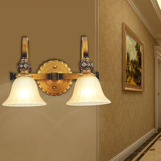 Traditional Gold Frosted Glass Vanity Light Fixture - 1/2/3 Lights Cup Shape/Bell Bathroom Wall