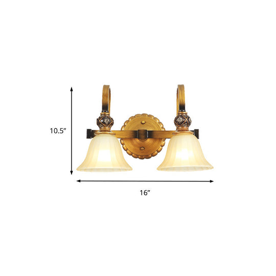 Traditional Gold Frosted Glass Vanity Light Fixture - 1/2/3 Lights Cup Shape/Bell Bathroom Wall